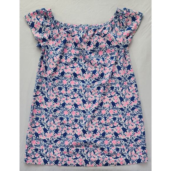 Vineyard Vines Dresses & Skirts - Vineyard Vines Dress Womens Small Blue Pink Floral Knit Linen Blend Off Shoulder